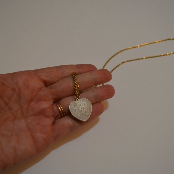 Necklace Golden Rolo Chain Link & Pendant Heart Shape Flower in Glass Vintage - Picture 7 of 7